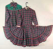 Vintage SQUARE DANCE Set DRESS & SHIRT Plaid Scottie Dogs Rockabilly Sm Med Lg