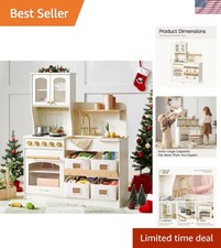 Safe Stylish Wooden Kids Kitchen Playset with Pots, Sink Organized Storage
