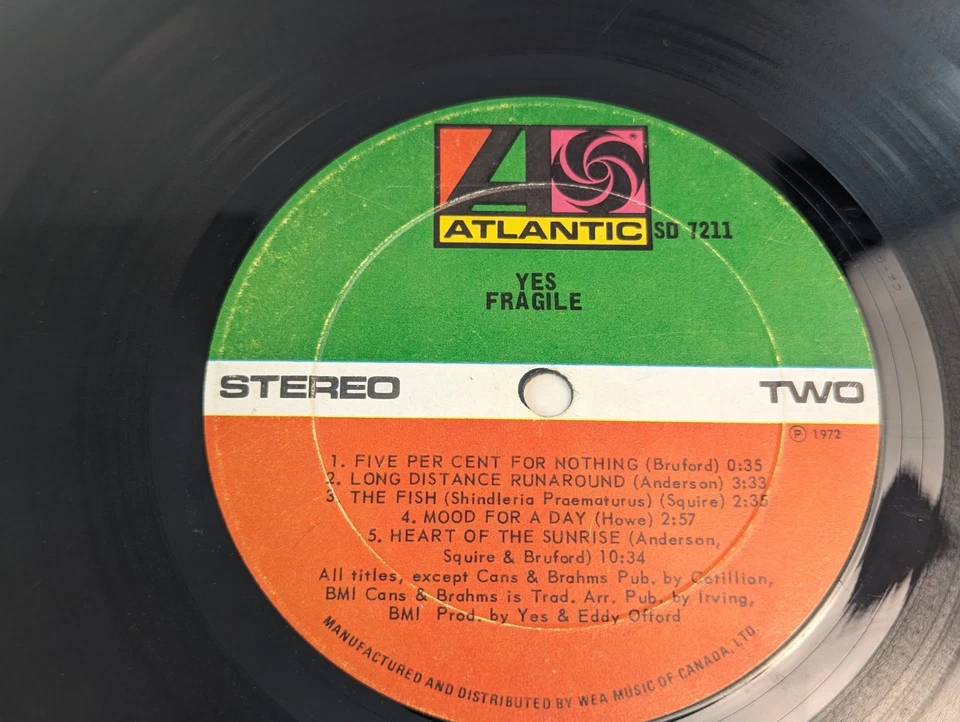 Yes Fragile Vinyl LP 1972 SD 7211 Atlantic Records G/G Prog Rock Album - Image 3 of 4