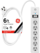 GE Surge Protector Power Strip, 6 Ft Extension Cord, 6 Outlet Extender, 800 Joul
