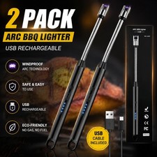 2x Electric Rechargeable Flameless USB Lighter Candle BBQ Windproof Kitchen Tool