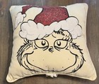 The Grinch Sequin Santa Hat Christmas Throw Pillow 18”x 18” NWT