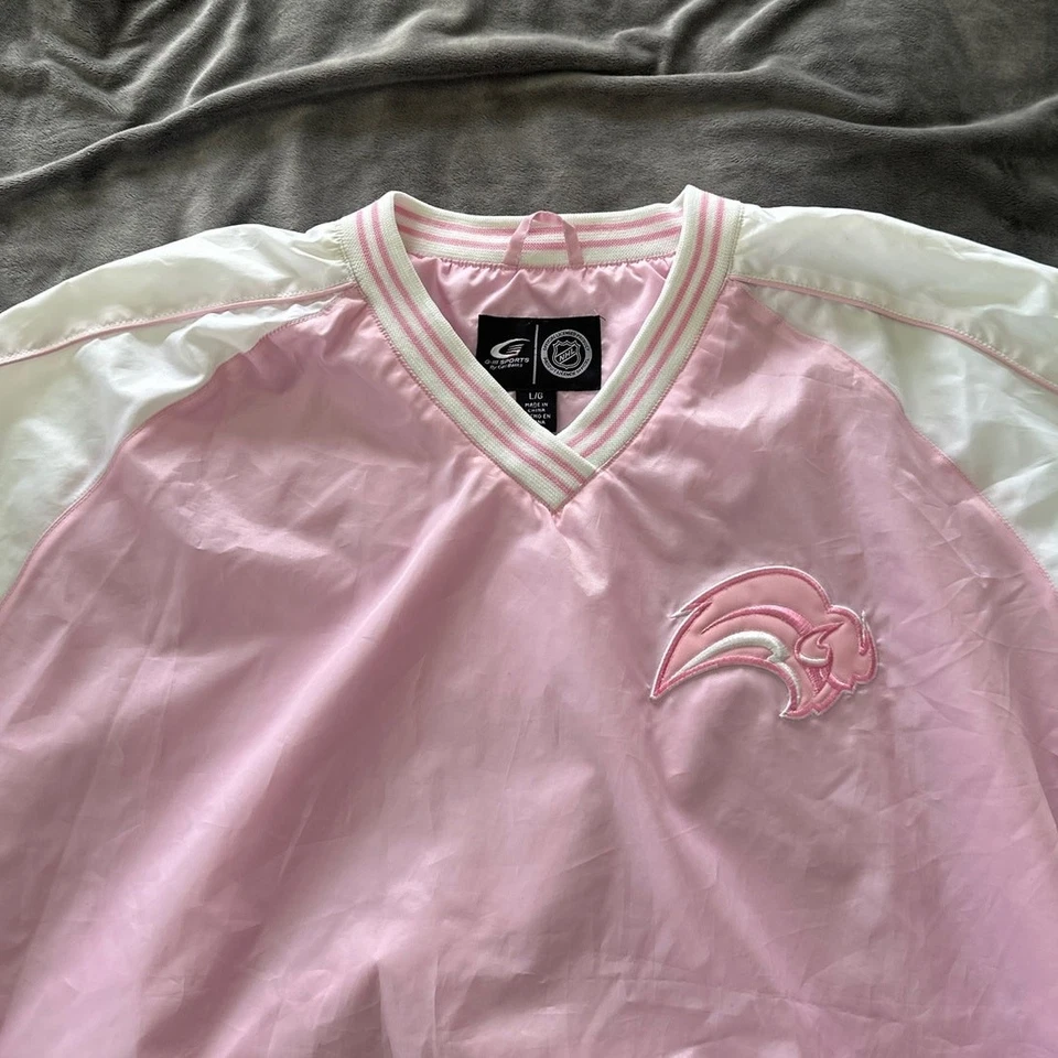 BUFFALO SABRES Mujer Grande Rosa Cortavientos Cuello en V Pullover NHL Hockey Exterior Foto 3 de 4