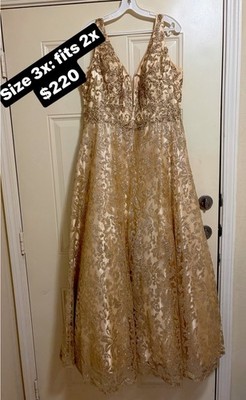 Gold Lace Embroidered Sleeveless Gown Long Plus Size 3X Formal Party | eBay Gold Lace Embroidered Sleeveless Gown Long Plus Size 3X Formal Party | eBay