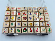 Christmas Wooden Rubber Stamp Set 40 Designs Words & Icons Card Making Craft