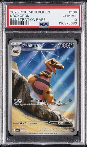 2025 POKEMON BLK EN-BLACK BOLT ILLUSTRATION RARE #136 KROKOROK PSA 10