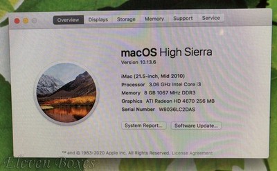 Apple iMac 21.5'' Mid 2010, A1311, intel 3.06GHz, 8GB RAM, 500GB HDD High Sierra
