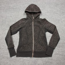Lululemon Scuba Hoodie Womens 8 Black Speckle Full Zip Fleece Thumbholes