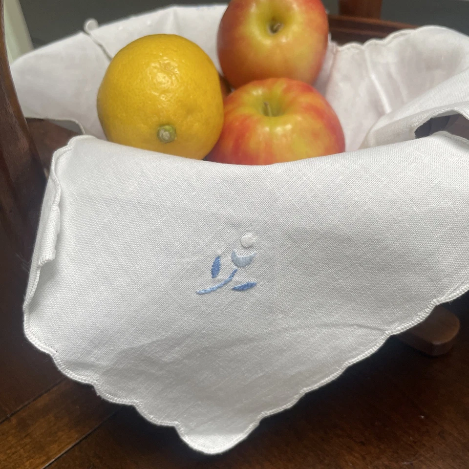 Bread Basket Liner Vintage, Embroidered Ramie Linen/Polyester Perfect 16 In. NOS - Image 3 of 4