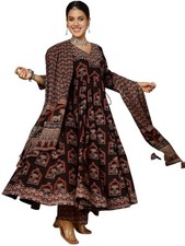 Women's Cotton Printed Flared Kurta with Cotton Pant and Printed Dupatta Set