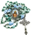 Handmade Rosary Sacred Heart of Jesus - Amazonite, Ceramic and Glass beads