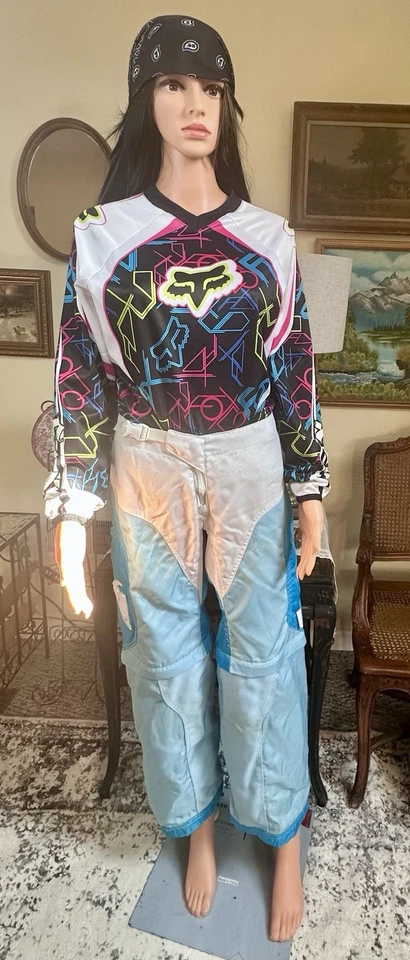 Pantalones de carreras de motocross THOR vintage para mujer talla 5-6. Turquesa/Blanco Foto 4 de 4