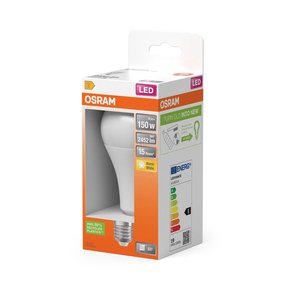 OSRAM Lampada LED - E27 - bianco caldo - 2700 K - 19 W - 150W equivalenti - opac - Immagine 2 di 3