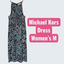 Michael Kors Women’s M Paisley Chain Strap Dress, Classy Fun Summer Outfit, Blue