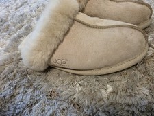 UGG Australia Suede Shearling Fur Slippers Mules Tan Beige Women's Size 9 US