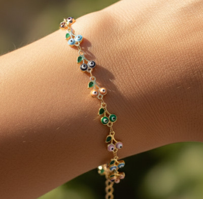 Delicate Evil Eye Charm Bracelet Gold Plated Brass Designer Chain Bracelet