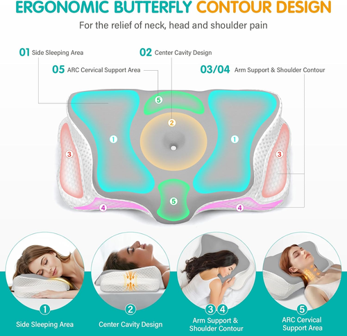 Cervicale Ergonomico Cuscino Memory Foam per Dormire, Cuscino Memory Foam per Su - Foto 2 di 12