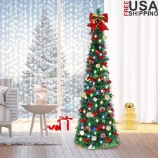 Collapsible 5ft Spiral Christmas Tree W/ LED Lights  Decorations Timer New