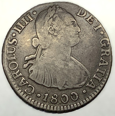 COLONIAL ERA SPAIN, Lima - Peru. Charles IV, Silver 2 Reales, 1800-IJ  -4781