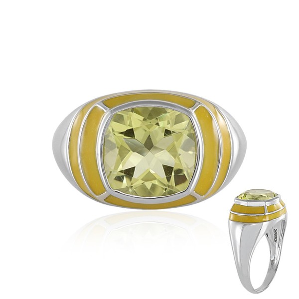 Cavill Limonenquarz Ring 3,5Ct Sterlingsilber Platin Damen Antik Kissenschliff--image
