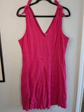 GAP Linen Cotton Dress Size 14 Bright Pink V Neck Side Tie Shoulder Detail Chic