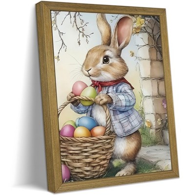 Cute Bunny Wall Art for Easter  Rustic Canvas Print Decor 8x10 Inch