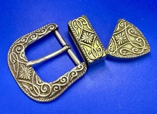 B.A.S. Ranger Vintage 1995 Brass Tone Belt Buckle Set With Keeper and Tip.