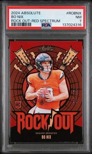 2024 Absolute #ROBNIX Bo Nix RC Rock Out-Red Spectrum /150 PSA 7
