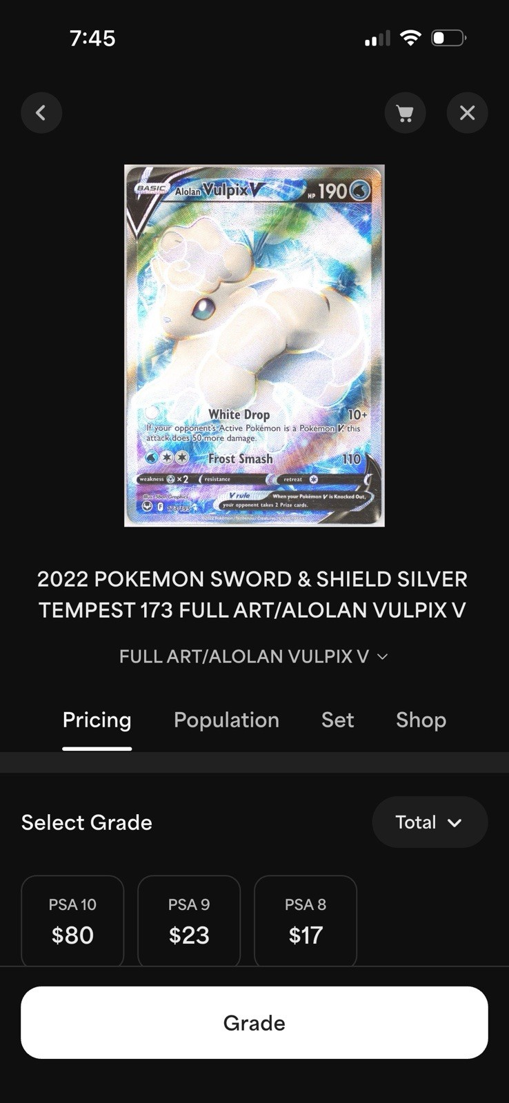 Pokémon TCG Alolan Vulpix v 173/195 Silver Tempest Full Art Ultra Rare Holo Card