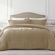 Brown Full Comforter Set - 3 Pieces Seersucker Lightweight Bedding Comforter Set
