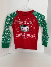 Holiday Time Girls youth Meowy Christmas Sweater size 6