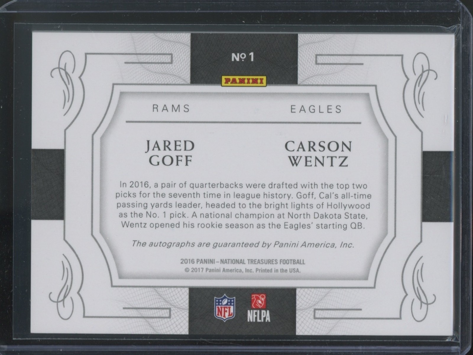 2016 Panini National Treasures Football Goff Wentz #1 Dual Auto /25 view 2