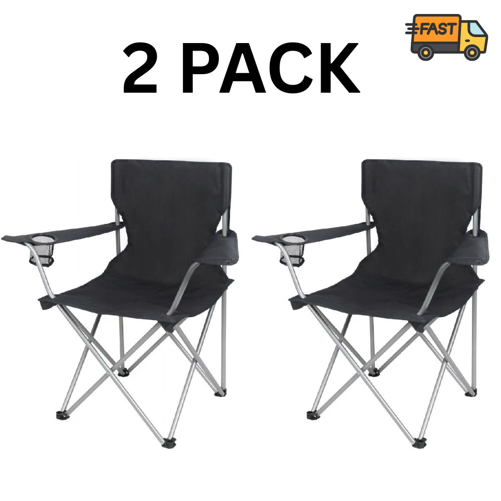Black Quad Folding 2 Pack Cup Holder Portable Seats