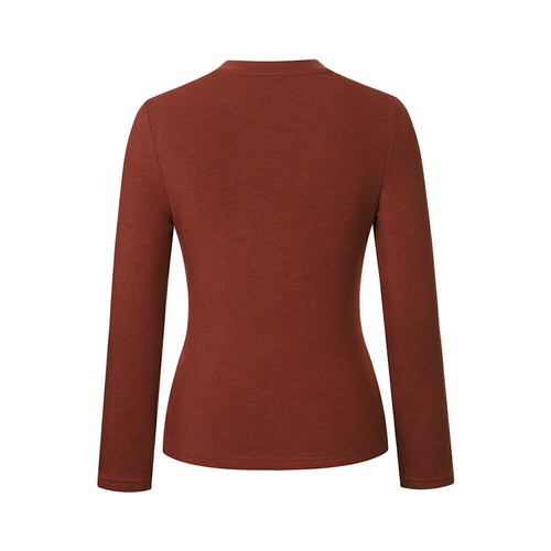 Women Ribbed Fleece Jumper Tops Long Sleeve Slim Crew Neck Jersey T Shirt Blouse - Picture 13 of 26