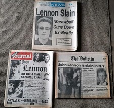 John Lennon shot; Beatles; (3) newspapers on the death of an Icon
