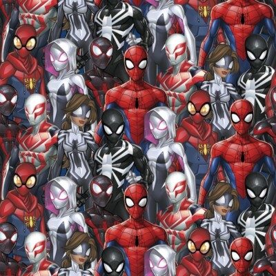 Marvel Into Spider Verse Packed Spiderman's Digital 100% Cotton by The Yard 