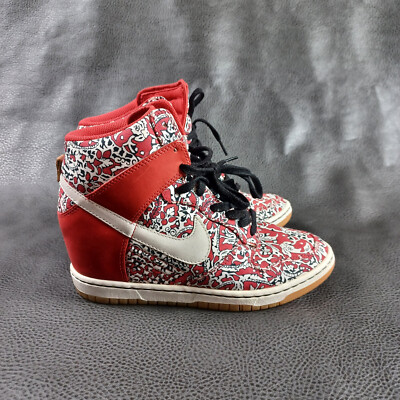 Nike Dunk Sky Hi Shoes Liberty of London Red Womens Paisley Lace Up Wedge 