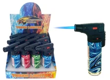 12 Pack Jumbo 4" Single Jet Flame Torch Gun Lighter Refillable Lockable Wave