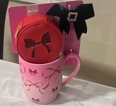 Petal & Pearl Bow Coffee Mug pouch and hair barrette gift set 
