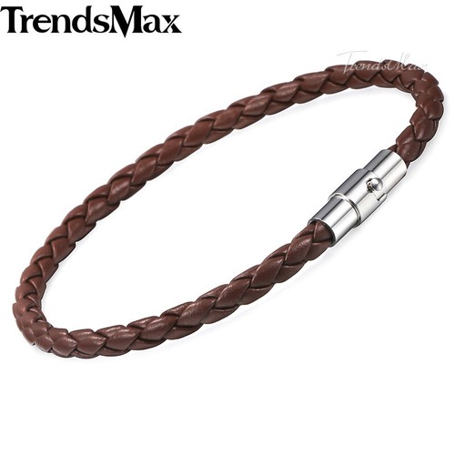Brown Man-made Leather Rope Cord Bracelet Stainless Steel Magnetic Clasp 4/6/8mm - Picture 9 of 16