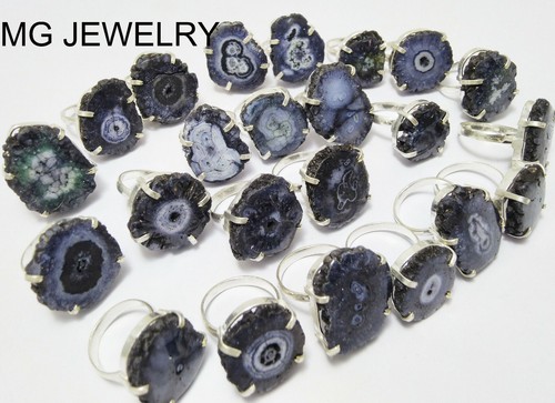 150 Pcs Black Color Solar Quartz Druzy Gemstone .925 Silver Overlay Prong Rings - Picture 11 of 11