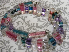 Chunky ARTISAN GLASS NECKLACE GEOMETRIC Shapes Colors Lampwork Venetian Beads