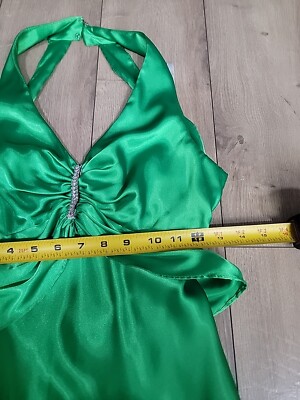 Zum Zum by Niki Livas Y2K Green Halter Formal Satin Prom