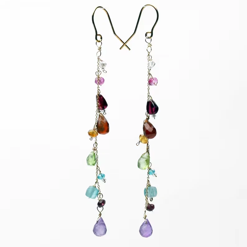 Pendientes arco iris piedras preciosas semipreciosas con piedras multicolores, granate peridoto Foto 2 de 4