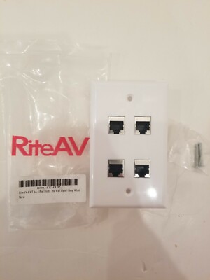 RiteAV CAT 6A 4 Port Shielded Cat6a Wall Plate 1 Gang - White