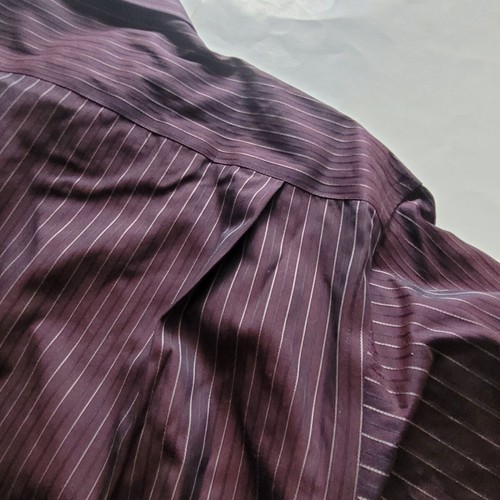 Pronto-Uomo Men Dress Shirt Size M (15x34) Non Iron Cotton Burgundy Stripes - Picture 6 of 11