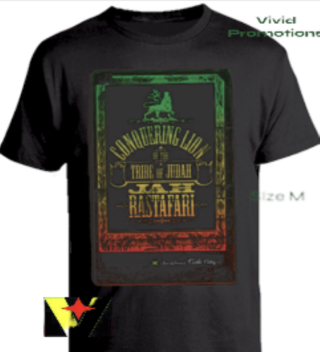Men's Cotton Reggae Tee Conquering Lion of the Tribe of Judah, Jah Rastafari - Picture 2 of 3