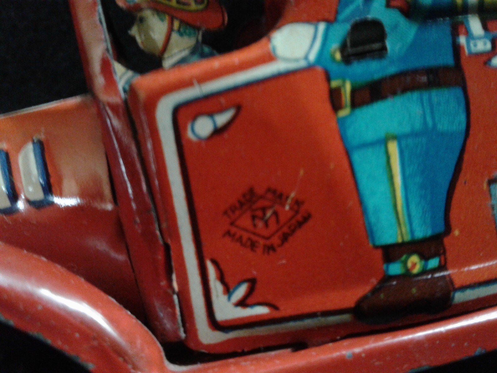 Vintage Tin Litho TM Trade Mark No. 1 Fire Truck w/Ladder & Bell, Japan