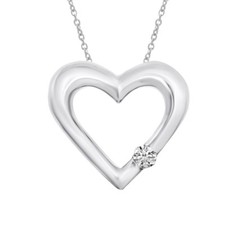 14K White Gold Diamond Heart Pendant with 18" Chain