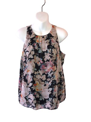 Philosophy Womens Top Tank Tunic Lined Floral Black V-Neck Sleeveless Size S